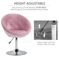 HOMCOM Modern Makeup Vanity Chair Round Tufted Swivel Accent Chair with Chrome Frame Height Adjustable for Living Room, Bedroom Pink(m-5)