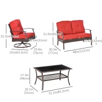 Outsunny 4 PCS Patio PE Rattan Wicker Sofa Set Outdoor Conversation Furniture w/ Two Tier Tea Table & Cushions, Red(m-3)