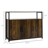HOMCOM Industrial Kitchen Sideboard, Buffet Cabinet with Storage Open Compartment and Adjustable Shelves for Living Room, Bedroom, Hallway, Rustic Brown(m-3)