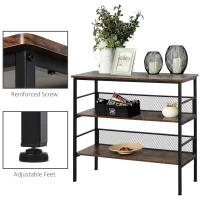 HOMCOM 3 Tier Bookshelf Industrial Display Rack, 39 Inch Wood Metal Bookcase with Adjustable Feet for Living Room, Balcony, Kitchen, Brown(m-6)