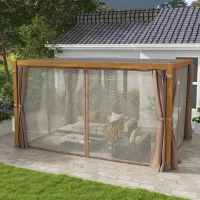 Outsunny 10' x 13' Outdoor Retractable Pergola w/ Sun Shade Aluminum Louvered Top, Pergola w/ Canopy, Curtains, Netting, Natural(m-10)