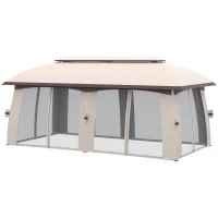 Outsunny 10' x 20' Patio Gazebo, Outdoor Gazebo Canopy Shelter with Netting & Curtains, Vented Roof for Garden, Beige(m-11)