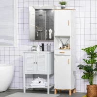 kleankin Bathroom Storage Cabinet with Cupboards and Drawer, Floor Free Standing Linen Tower, Tall Slim Side Organizer Shelves, White(m-8)