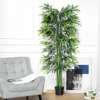 Outsunny 6FT Artificial Bamboo Tree Fake Decorative Plant with Nursery Pot for Indoor Décor(m-1)