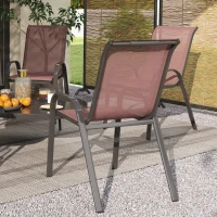 Outsunny Set of 4 Outdoor Dining Chairs, Stackable Patio Chairs with High Back, Breathable Mesh Seat for Garden Lawn, Brown(m-9)