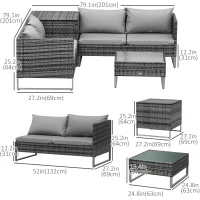Outsunny 4 Piece Patio Furniture Set with Coffee Table and Corner Table for Backyard, Porch, Poolside, Balcony, Garden(m-3)