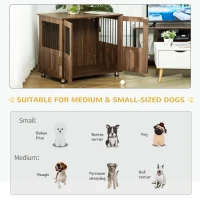 PawHut Dog Crate Furniture, Wooden End Table Furniture with Lockable Magnetic Doors, Small & Medium Size Pet Kennel Indoor Animal Cage, Brown(m-8)