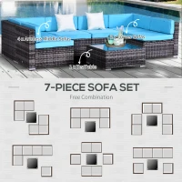 Outsunny 7 Pieces Outdoor Rattan Furniture Set, Patio Wicker Sectional Conversation Sofa Set w/ Cushions & Coffee Table(m-6)