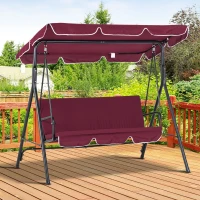 Outsunny 3-Seater Outdoor Porch Swing with Adjustable Canopy, Patio Swing Chair for Garden, Poolside, Backyard, Wine Red(m-8)