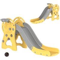 Qaba 3 in 1 Toddler Slide with Basketball Hoop, Climber, Duck Pattern for Kids 1-3 Years, Yellow(m-11)
