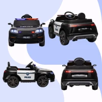Qaba 12V Kids Electric Police Car w/ Remote Control, Spring Suspension, Transport Wheel, Siren, Music, Light, Horn, Black(m-10)