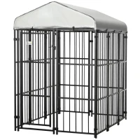 PawHut Galvanised Steel Outdoor House Heavy Duty Dog Kennel, Black(m-2)