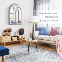 HOMCOM 41" x 31.5" Large Rustic Wall Mirror, Arch Window Mirror for Wall Decor in Living Room, Bedroom, Entryway, Natural(m-4)