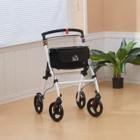 HOMCOM Upright Walker Rollator, Rolling Walker with Storage Bag, Tray, Dual Brakes, Adjustable Height, for Seniors, White(m-2)