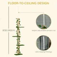 PawHut 4-Tier Floor to Ceiling Cat Tree, Height(80-95Inches)Adjustable, Tall Cat Tower w/ Anti-Slip Kit, Leaves, Multi-Layer Activity Centre w/ Scratching Post(m-5)