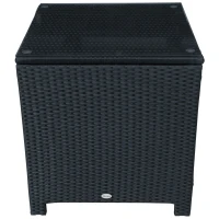 Outsunny Rattan Side Table Wicker Coffee Table with Glass Top Outdoor Patio Furniture For Patio Poolside Garden Lawn, Black(m-11)