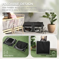 PawHut 39" Portable Soft 2 Sided Pet Cat Carrier with Divider, Two Compartment, Soft Cushions, & Storage Bag, Black(m-4)