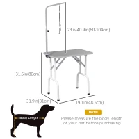 PawHut Foldable Pet Grooming Table for Dogs Cats with Adjustable Arm, Non-slip Surface, Grey(m-3)