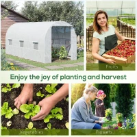 Outsunny 15' x 7' x 7' Walk-In Tunnel Greenhouse, Large Garden Hot House Kit with 6 Roll-up Windows & Roll Up Door, Steel Frame, White(m-6)