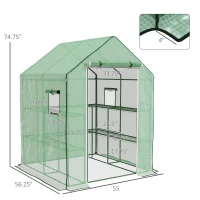 Outsunny 4.6' x 4.7' Portable Greenhouse, Water/UV Resistant Walk-In Small Outdoor Green House with 2 Tier U-Shaped Flower Rack Shelves, Roll Up Door & Windows, Green(m-3)