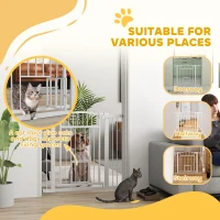 PawHut 30"-41" Extra Wide Walk Through Dog Gate w/ Cat Door, 3-Inch & 5.5-Inch Extension Kits, 30" High(m-5)