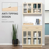 HOMCOM 71" Kitchen Buffet with Hutch, Freestanding Pantry Cupboard with Central Drawer, 2 Glass Door Cabinets and Countertop, White(m-9)