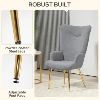 HOMCOM Modern Accent Armchair, Sherpa Boucle Lounge Chair with Metal Legs for Living Room, Bedroom, Grey(m-6)