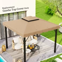 Outsunny 10' x 10' Replacement Canopy, Gazebo Top Cover with Double Vented Roof for Garden Patio (TOP ONLY), Khaki(m-1)