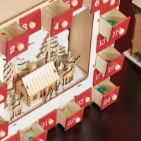 HOMCOM Wooden Christmas Advent Calendar, Light Up Holiday Decoration with 24 Countdown Drawers, Battery Operated(m-7)
