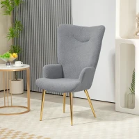 HOMCOM Modern Accent Armchair, Sherpa Boucle Lounge Chair with Metal Legs for Living Room, Bedroom, Grey(m-7)