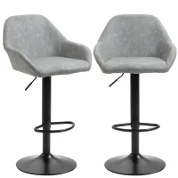 HOMCOM Adjustable Bar Stools, Swivel Counter Height Barstools with Footrest and Back, PU Leather and Steel Round Base, for Kitchen Counter and Dining Room, Set of 2, Grey(m-11)