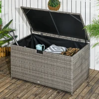 Outsunny 113 Gallon Outdoor Storage Box, Rattan Deck Box for Indoor, Patio Furniture Cushions, Mixed Grey(m-1)