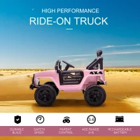 Aosom 12V Electric Truck Off Road Electric Pickup with Remote Control, Adjustable Speed, Ride on Car for Kids, Pink(m-4)