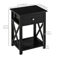 HOMCOM Wooden End Table Narrow Small Nightstand with Drawers Side Table for Bedroom, Black(m-3)