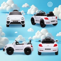 Qaba 12V Volkswagen Beetle Licensed Electric Car for Kids w/ Remote Control, 4 Spring Suspension Wheels, Soft Start, White(m-10)