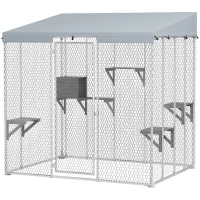 PawHut 79" Galvanized Steel Large Catio with Waterproof Canopy, Sleeping Box, Jumping Platforms, for 1-3 Kittens, Silver(m-11)