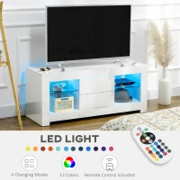 HOMCOM TV Stand with LED Lights for TVs up to 55", TV Cabinet with Storage Shelves and Drawers, 47.2"x15.7"x19.7", White(m-4)
