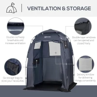 Outsunny 60" x 60" x 82" Shower Tent Extra Wide Changing Room Privacy Portable Camping Shelters with Windows & Floor Mat, Dark Blue(m-4)