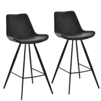 HOMCOM Set of 2 Microfiber Cloth Bar Stools, Multi-functional Kitchen Stools, Bar Chair with Metal Leg Padded Cushion Seat for Dining, Black(m-14)