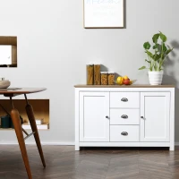 HOMCOM Kitchen Sideboard with Adjustable Shelves, Dining Buffet Cabinet with 3 Storage Drawers, White(m-7)