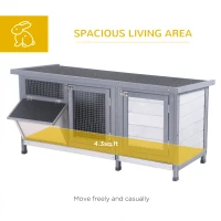 PawHut Wooden Rabbit Hutch Bunny Cage Guinea Pig House Outdoor with Sliding Out Tray, Openable Roof, Feeding Trough, Grey(m-4)