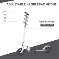 Aosom Kids Foldable Kick Scooter with Adjustable Height, Soft Textured Handles, Wide Deck, Brakes for Ages 7-14, 29.5" H - 39" H, White(m-4)