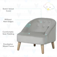 Qaba Kids Sofa Set, Toddler Chair, Sofa & Ottoman for Bedroom, Playroom, Children's Couch for 3-5 Years, Grey(m-7)