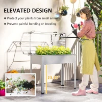 Outsunny Elevated Garden Box with Greenhouse Cover, Raised Garden Bed with Legs and Drainage Hole for Vegetables, White(m-5)