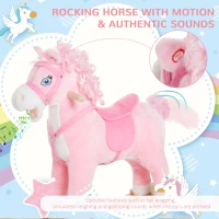 Qaba Kids Ride on Rocking Horse Toddler Plush Toy with Realistic Sounds and Swinging Tail for 3 Years Old Children(m-5)