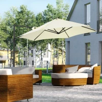 Outsunny 8.5FT Offset Patio Umbrella with 360° Rotation, Outdoor Cantilever Roma Parasol Hanging Sun Shade Canopy Shelter with Cross Base, Beige(m-8)