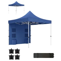 Outsunny 10' x 10' Heavy Duty Pop Up Canopy Tent with Sidewall, UPF50+ Instant Sun Shelter with Storage Pockets, Dark Blue(m-1)
