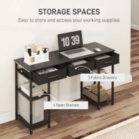 HOMCOM 47" Small Computer Desk, Writing Desk with Fabric Drawers, Home Office Desk with Adjustable Shelves, Black(m-4)