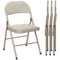 HOMCOM Set of 4 Metal Foldable Chairs, Linen Fabric Padded Folding Chairs with Cushion Seat and Open Back for Indoor, Beige(m-2)