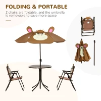 Outsunny Kids Table and Chair Set, Outdoor Folding Garden Furniture, Picnic Table for Patio Backyard, with Removable & Height Adjustable Sun Umbrella, Aged 3-6 Years Old, Brown(m-4)